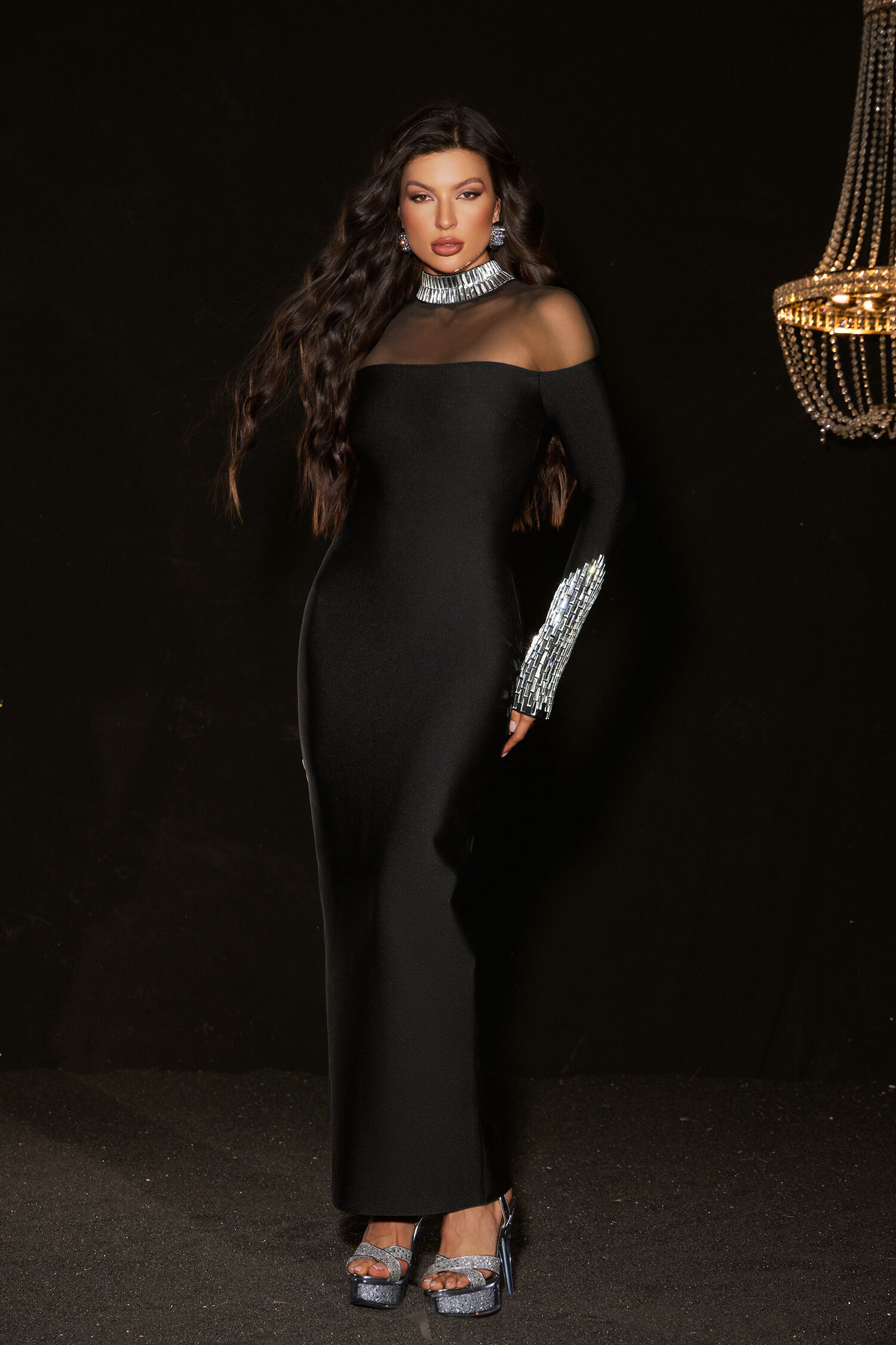 Islay Netting Diamond Slit Bandage Maxi Dress